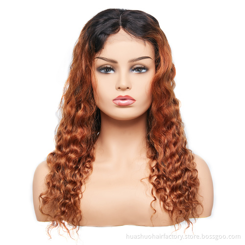 Wholesale Full Cuticle Deep Wave  Malaysian Curly T1b/30 Color Lace Front Wig For Black Women